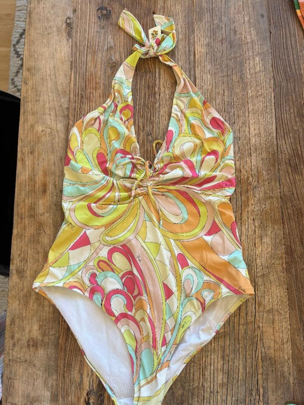 Authentic Vintage EMILIO PUCCI Halter One Piece Swimsuit Italy Sz IT46 US 8-10